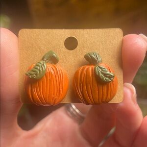 Pumpkin Stud Earrings - Orange & Green Fall Jewelry
